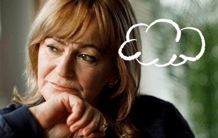 woman is worrying and losing hope, which is a common symptom of PBC (actor portrayal)